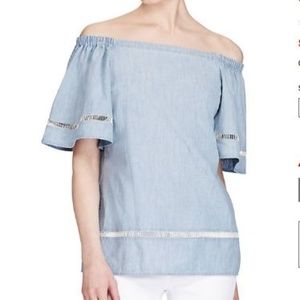 NWT Ralph Lauren Chambray Top Size L Sun Faded